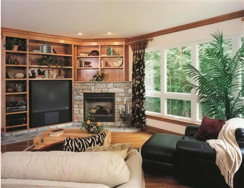 Bright, comfortable Long Island living room with large energy-efficient windows